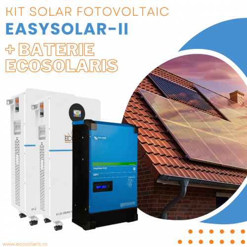 Kit solar fotovoltaic hibrid monofazat 5 kWp cu EasySolar-II GX si 2 Baterii EcoSolaris 30 kWh